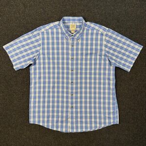 LL Bean Button Down Short Sleeve Shirt Mens XL Traditional Fit Blue Plaid